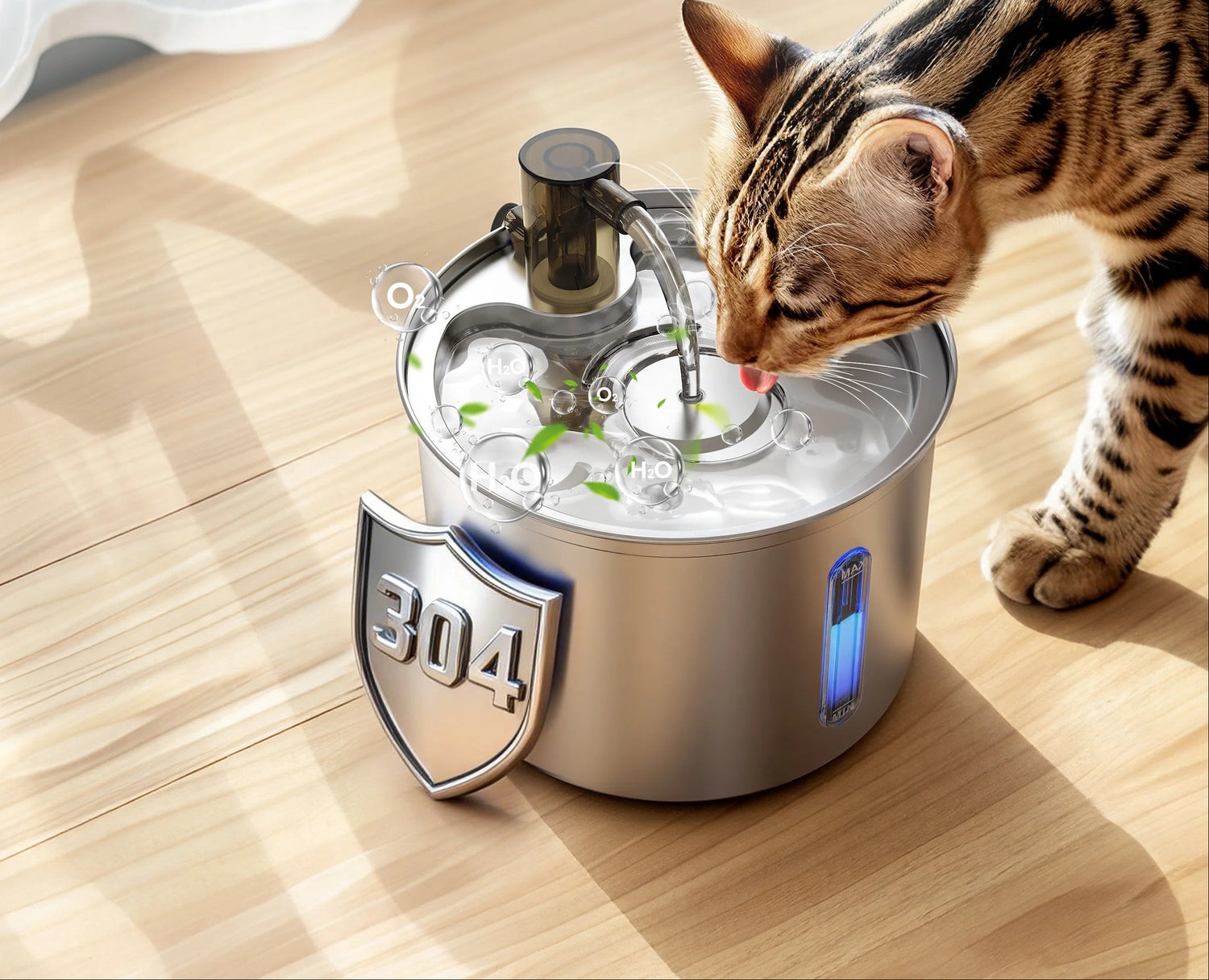 PWF-002 Cat Water Fountain Stainless Steel 304, 3L/101Oz Cats Love Water Fountains for Cats Indoor, Low Noise Cat Fountains for Drinking, Silver